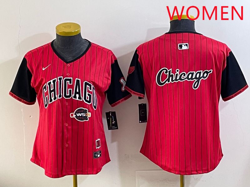 Women Chicago White Sox Blank Red Stripe Joint Name Nike 2025 MLB Jersey style 18
